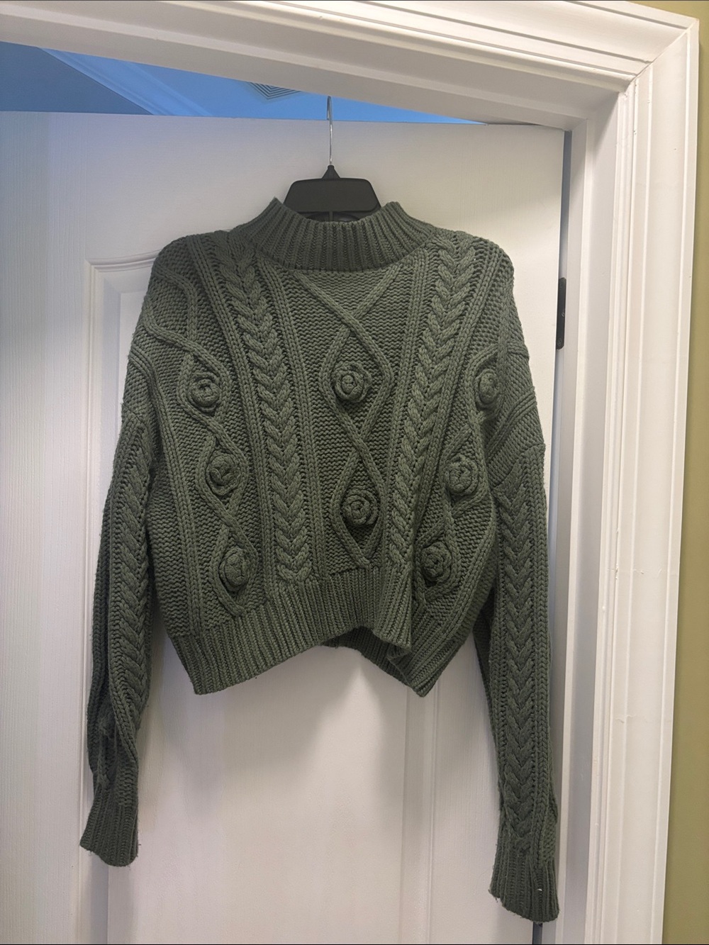 Forever 21 Olive Green Cable Knit Mock Neck Sweater